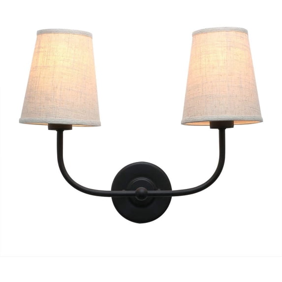 Permo Vintage Double Sconce Antique 2-Lights with Flared Funnel Linen Beige Fabric Shade