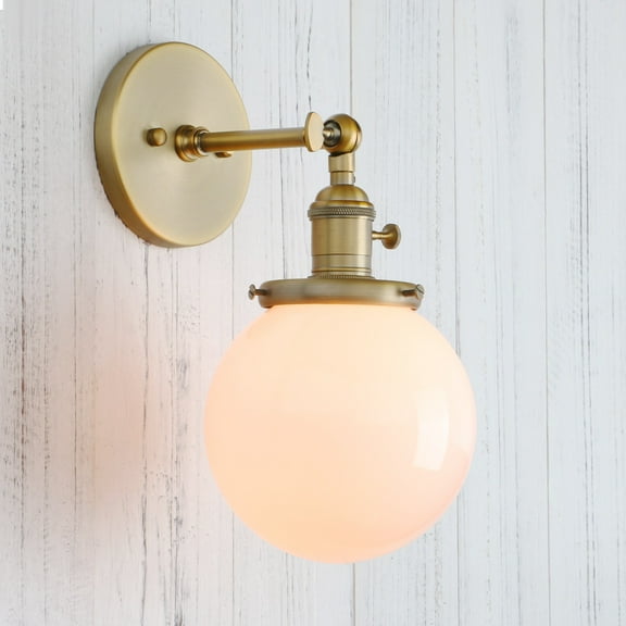 Permo Vintage Industrial Wall Sconce Lighting Fixture with Mini 5.9" Round Globe Milk White Glass Hand Blown Shade (Anqitue)