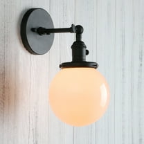 Permo Vintage Industrial Wall Sconce Lighting Fixture with Mini 5.9" Round Globe Milk White Glass Hand Blown Shade (Black)