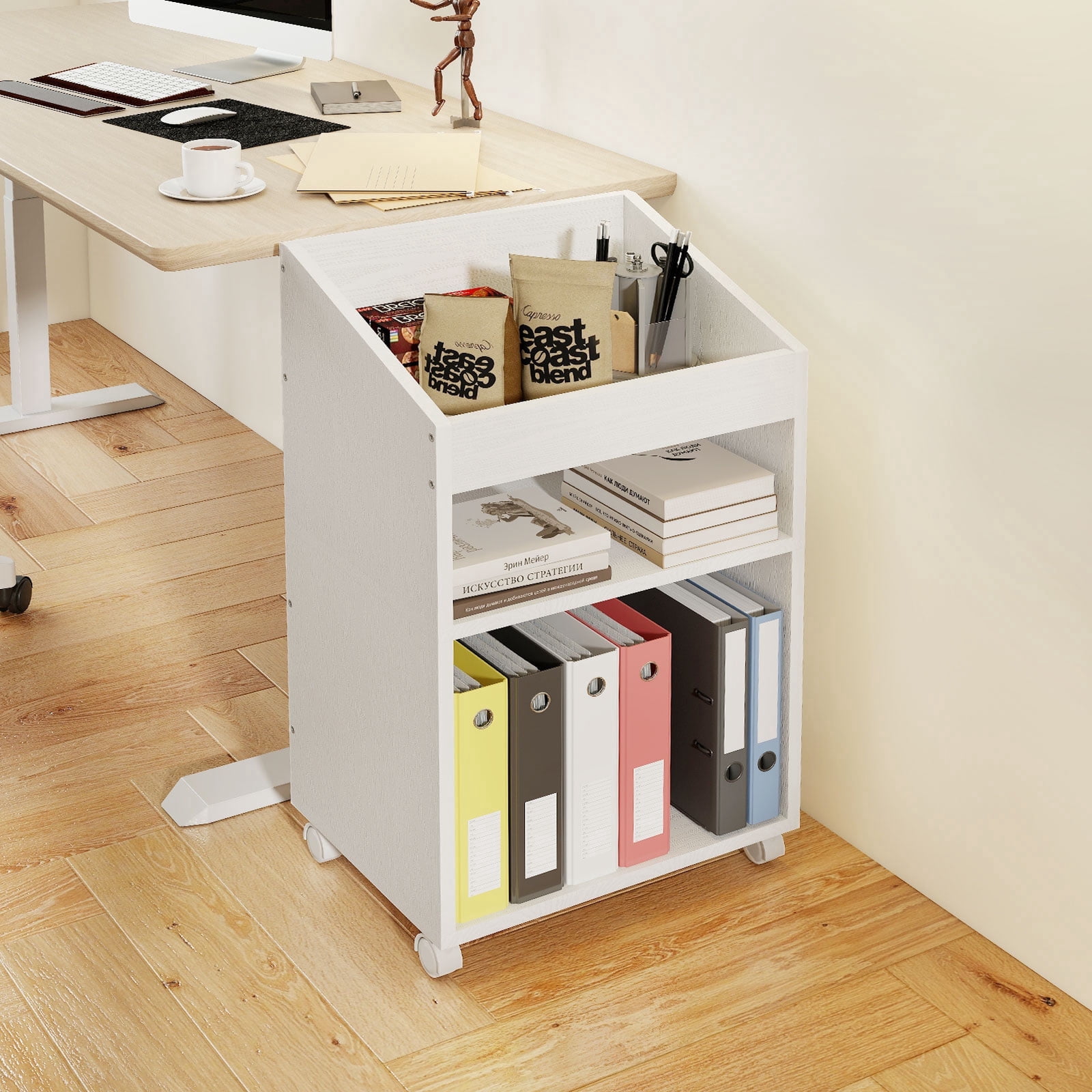 Permory 3-Tier Mobile Files Cabinet, Under Desk White Storage Organizer with Wheels for Home Office