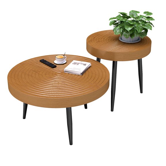 Babeipo Round Coffee Table Set of 2, Accent Sofa Center Table for Farmhouse and Living Room, Tool-Free and Easy Assembly