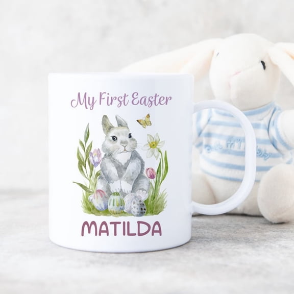 Pernalised Easter Mug - Melamine Mug - Bunny with Meadow Flowers.jpg