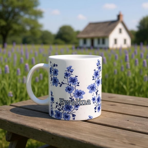 Pernalized Blue Watercolor Floral Mug Custom Ceramic Coffee Cup.