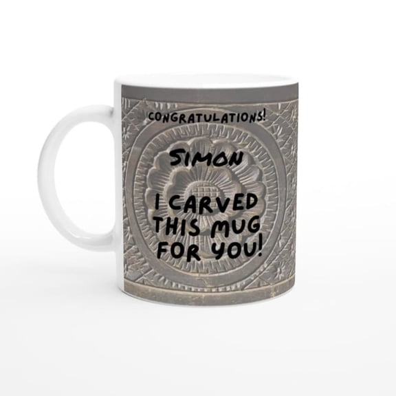 Pernalized Congratulations Mug Brown Floral Wood rving Pattern.