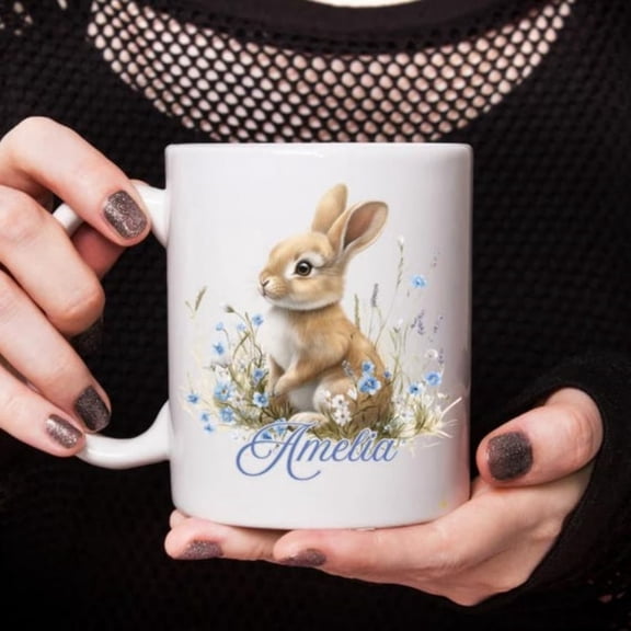 Pernalized Easter Bunny Coffee Mug Spring Dr - oz oz Ceramic Coffee Mug - Floral Easter Mug - Easter Gif.