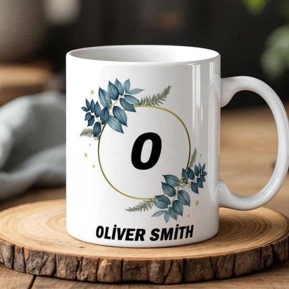 Pernalized Floral Initial Mug with Custom Name Elegant Monogram Coffee Cup Gift Her Birthday Gifustom Ceramic Mug.