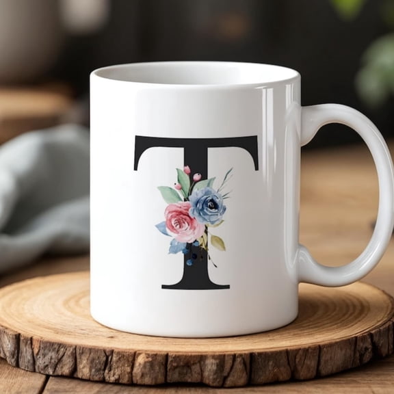 Pernalized Floral Letter T Mug 0 ml Custom Initial Coffee Cup Elegant Monogram Giferamic Tea Cup Her.