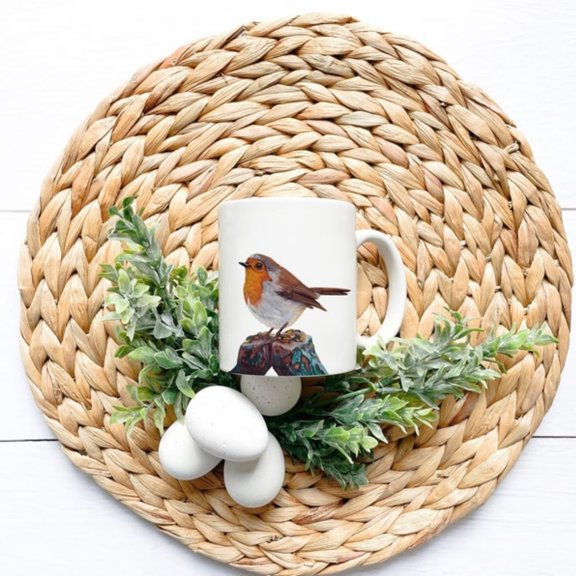 Pernalized Robin Coffee Mug, d-Drawn Ceramic Bird Mug.jpg