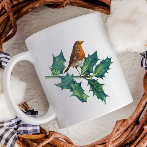 Pernalized Robin and H Coffee Mug, Winter Fall Gift.jpg