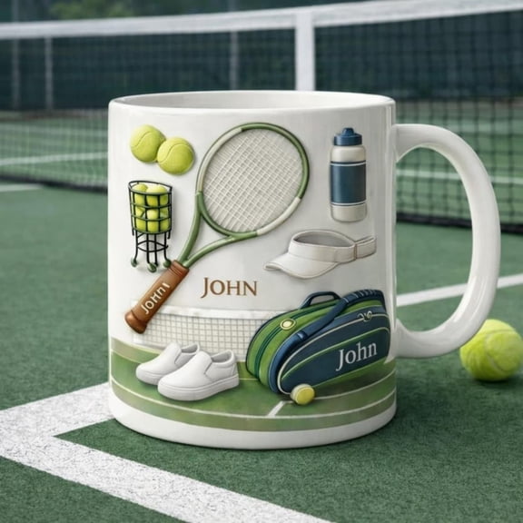 Pernalized Tennis Ceramic Mug, Custom Name Spor Coffee Cup, Tennis Player Gift.