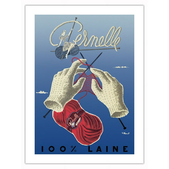 Pernelle Yarn - 100% Wool (Laine) - Vintage French Advertising Poster by Bernard Villemot c.1950 - Fine Art Matte Paper Print (Unframed) 18x24in