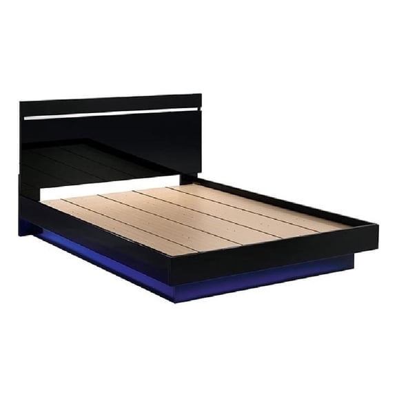 Pero Queen Size Bed-Chrome Accent Headboard-Black LED Footboard