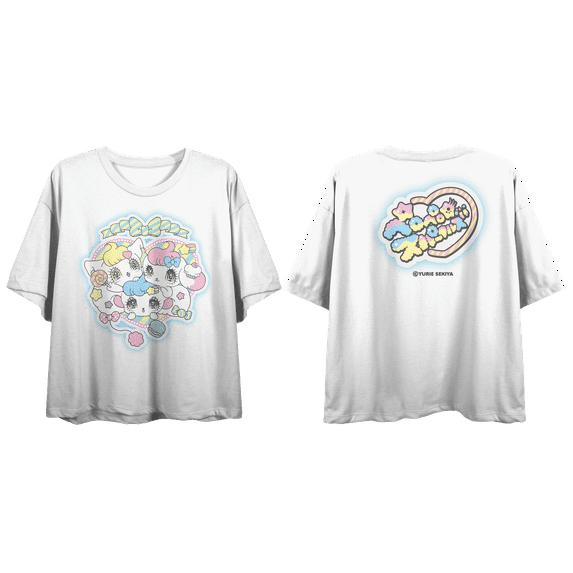 PeroPero Sparkles Group Shot Crew Neck Short Sleeve Women's White Crop Top-XS