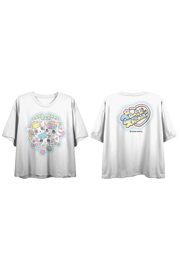 PeroPero Sparkles Group Shot Crew Neck Short Sleeve Women's White Crop Top-XXL