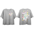 thumbnail image 1 of PeroPero Sparkles Group Shot With Hearts & Candies Crew Neck Short Sleeve Gray Heather Women's Crop Top-Small, 1 of 2
