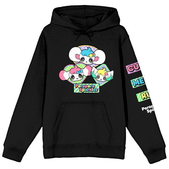 PeroPero Sparkles Neon Characters Long Sleeve Black Adult Hooded Sweatshirt-XS