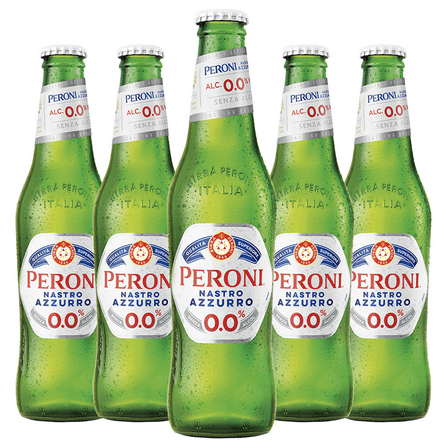 Peroni Nastro Azzurro 0.0 NA Beer Non-Alcoholic Lager Brew 11.2oz Bottles - Authentic Italian Taste Without Alcohol - Refreshing Zero Alcohol Beer 0g Fat, 18.5g Carbs