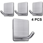 Peroptimist 4 Pack Adhesive Hooks Heavy Duty Stick on Wall Door Cabinet Stainless Steel Towel Coat Clothes Hooks Self Adhesive Holders for Hanging Kitchen Bathroom Home