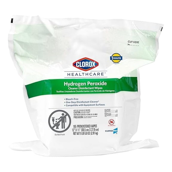 Peroxide Disinfectant Wipes, 12x11", Bucket Refill, 185 Count - Hospital Grade Surface Cleaner for Medical Facilities