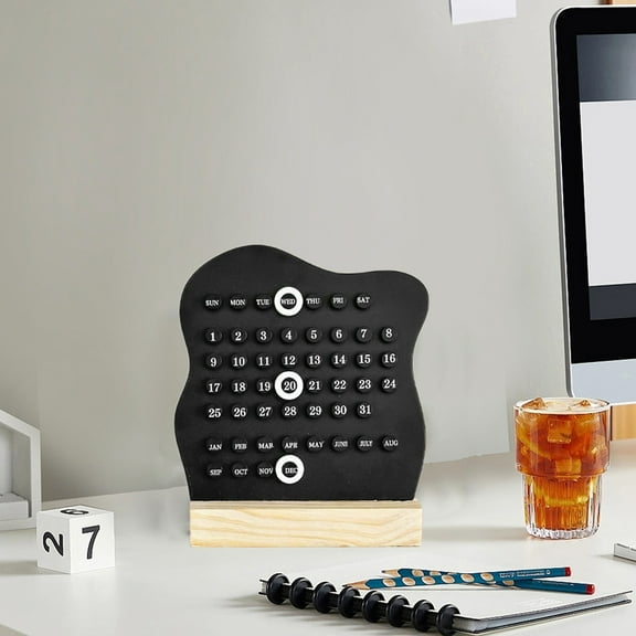 Perpetual Calendar with Month Date Display, Handmade DIY Desk Calendar, Wooden Circle Desktop Decor for Home & Office, Digital Calendar Decor for Birthday