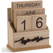 DEERINE Wooden Block Perpetual Calendar For Desk – DBC04B Desktop Date Display (4.6"L X 2.3"W X 3.92"H)