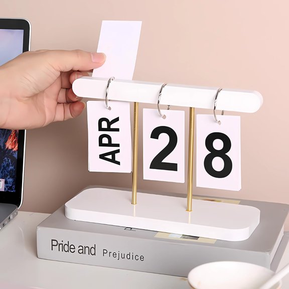 Perpetual Daily Flip Calendar for Desk Reusable Office Desktop Decor Home Accessories Photography Props (Black)(TZL-calendar)