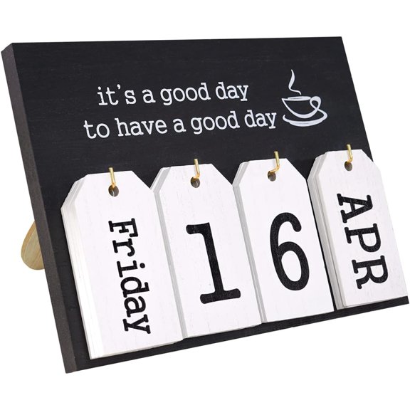 Perpetual Flip Calendar Wooden Desk Calendar - Date Blocks for Desk, with Month & Day Display, Wooden Block Calendar for Office Accessories (Flip Black)