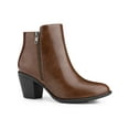 thumbnail image 1 of BLISSFUL STEP Women's Ankle Boots Mid Height Chunky Heel Round Toe Double Zipper Booties Brown 9, 1 of 7