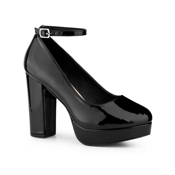 Allegra K Ankle Strap Chunky Heels Mary Jane Pumps for Women Black 6