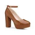 thumbnail image 1 of Allegra K Ankle Strap Chunky Heels Mary Jane Pumps for Women Brown 7, 1 of 7