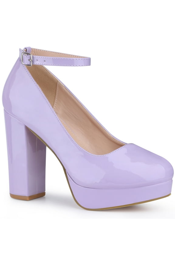 Ankle Strap Chunky Heels Mary Jane Pumps for Women Lavender 9