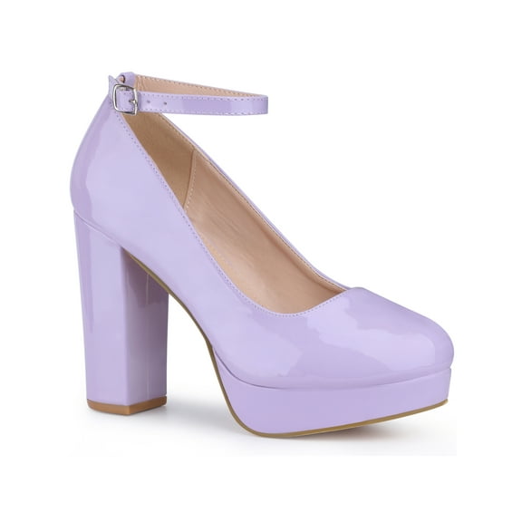 Allegra K Ankle Strap Chunky Heels Mary Jane Pumps for Women Lavender 9