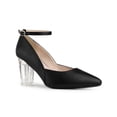 thumbnail image 1 of BLISSFUL STEP Ankle Strap Pointed Toe Clear Block Heel Pumps for Women Black 11, 1 of 6