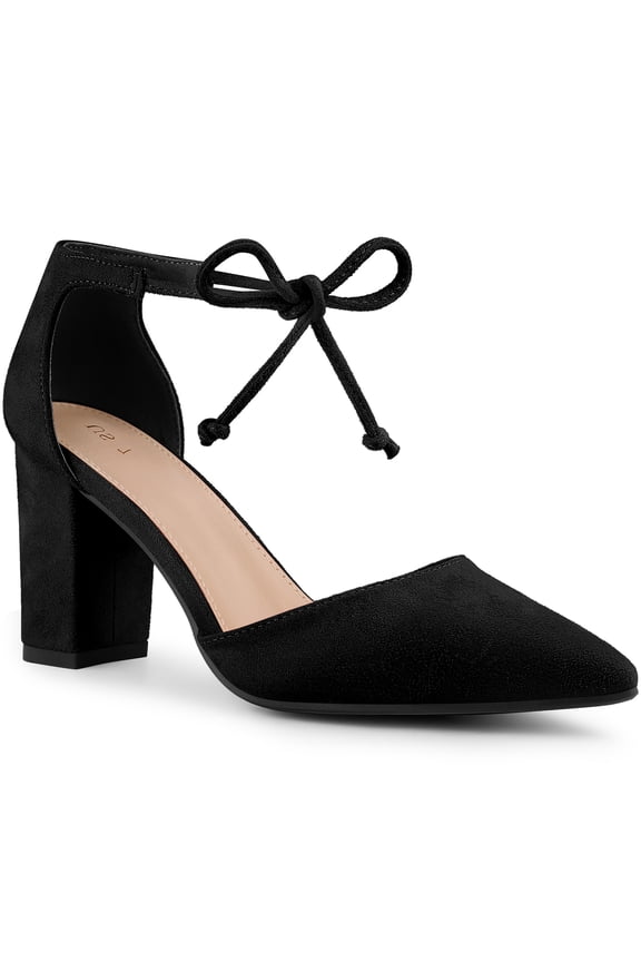 Ankle Tie Pointed Toe Block Heels Pumps for Women Black (Size 8.5)