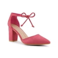 thumbnail image 1 of BLISSFUL STEP Ankle Tie Pointed Toe Block Heels Pumps for Women Red Pink (Size 8.5), 1 of 5
