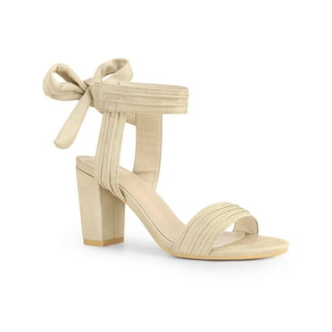 Perphy Back Ankle Tie Open Toe Block Heel Sandals for Women Beige (Size 9)