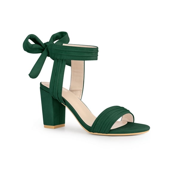 BLISSFUL STEP Back Ankle Tie Open Toe Block Heel Sandals for Women Dark Green (Size 10.5)