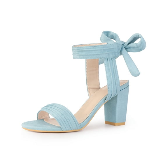BLISSFUL STEP Back Ankle Tie Open Toe Block Heel Sandals for Women Light Blue (Size 9)