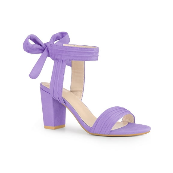 BLISSFUL STEP Back Ankle Tie Open Toe Block Heel Sandals for Women Purple (Size 7)