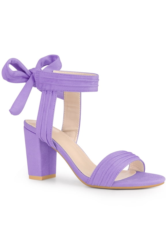Back Ankle Tie Open Toe Block Heel Sandals for Women Purple (Size 7)