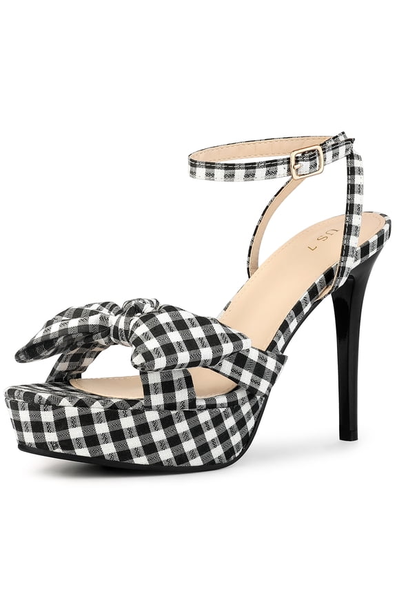 Bow Platform Stiletto Heel Plaid Sandals for Women