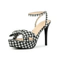 thumbnail image 1 of BLISSFUL STEP Bow Platform Stiletto Heel Plaid Sandals for Women, 1 of 5