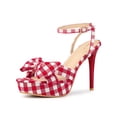 thumbnail image 1 of BLISSFUL STEP Bow Platform Stiletto Heel Plaid Sandals for Women, 1 of 5