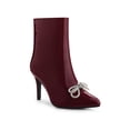 thumbnail image 1 of BLISSFUL STEP Bow Rhines Stiletto Heels Ankle Boots for Women Burgundy 8, 1 of 4