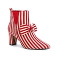 thumbnail image 1 of BLISSFUL STEP Women's Ankle Boots Pointed Toe Chunky Heel Side Zipper Stripe Bow Boots Red 8, 1 of 6