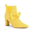 thumbnail image 1 of BLISSFUL STEP Women's Ankle Boots Pointed Toe Chunky Heel Side Zipper Stripe Bow Boots Yellow 6, 1 of 6