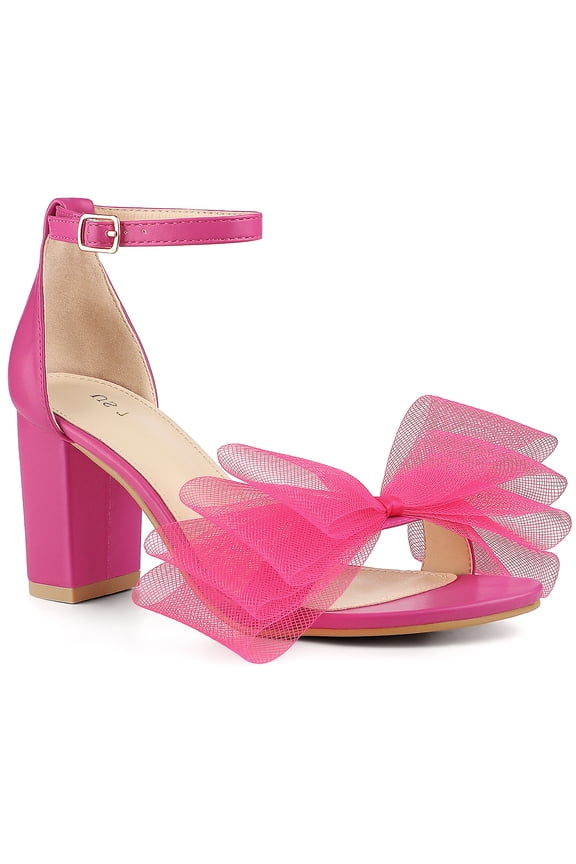 Women's Strappy Bow Tie Block High Ankle Heel Sandals Hot Pink 8