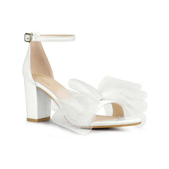 BLISSFUL STEP Easter Style Women's Strappy Bow Tie Block High Ankle Heel Sandals White 9.5