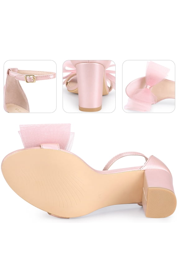 Women's Strappy Bow Tie Block High Ankle Heel Sandals Pink 9.5
