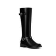 thumbnail image 1 of BLISSFUL STEP Women's Boots Faux Leather Knee High Riding Buckle Side Zipper Chunky Low Heel Boots Black 9.5, 1 of 6